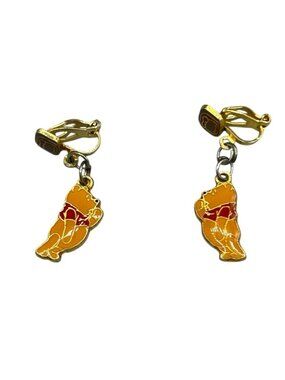 Vintage Disney Winnie the Pooh Enamel Dangle Clip Earrings AAi